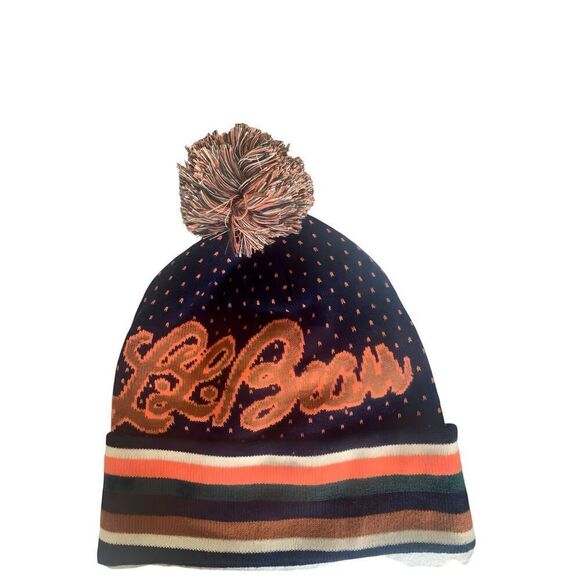 L.L Bean Katahdin Pom Beanie Carbon Navy Script Logo, New Unisex - Picture 3 of 3